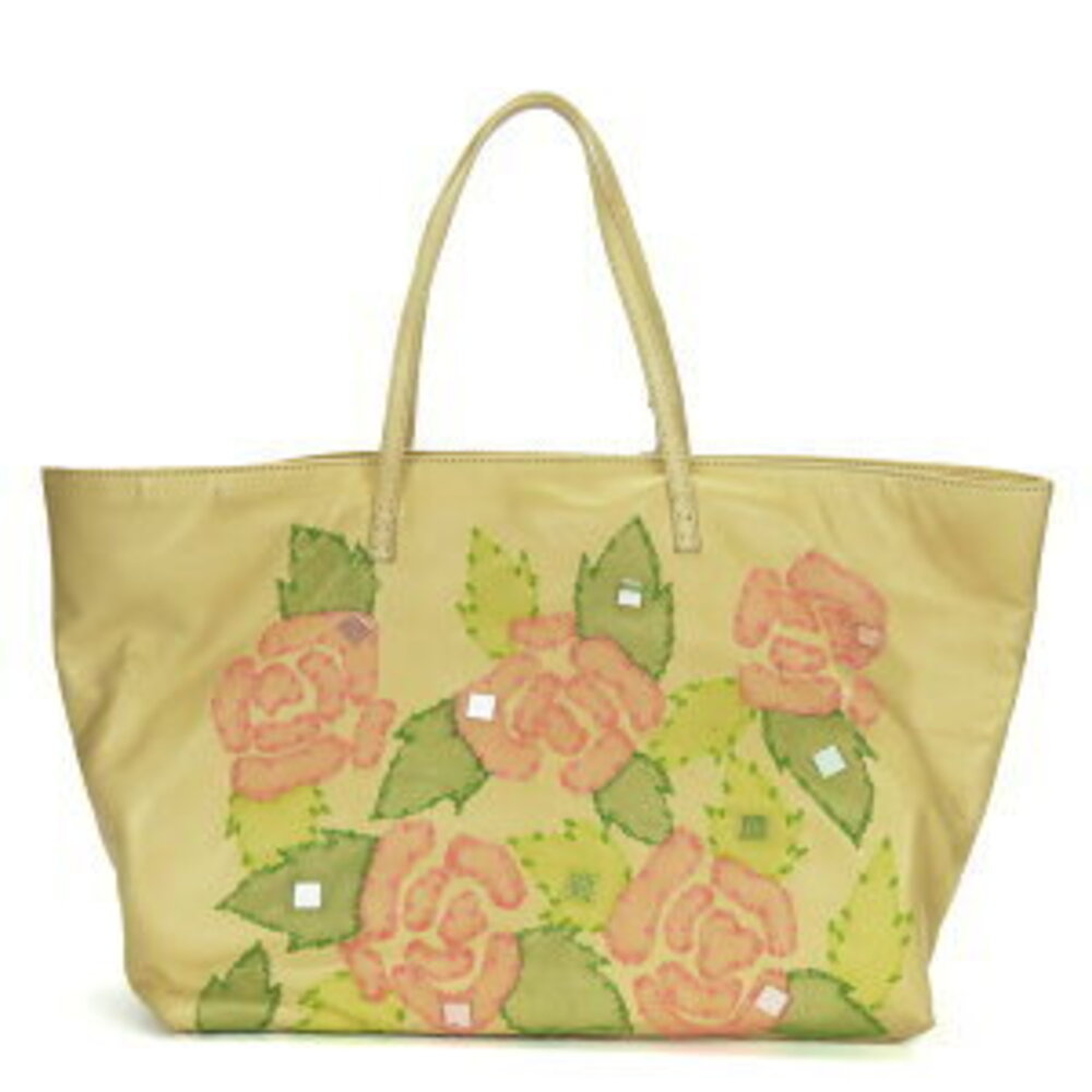 Fendi tote bag roll leather Beige Tan pink green shoulder Floral Flower - Picture 3 of 11
